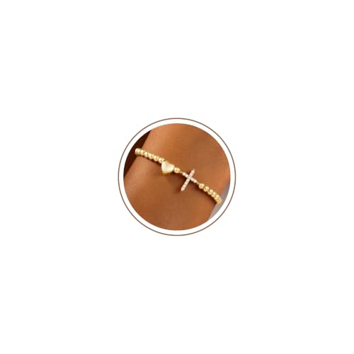 Turandoss Gold Cross Bracelet for Women Heart Beaded Bracelet Faith Jewelry - color: CZ Cross Bracelet