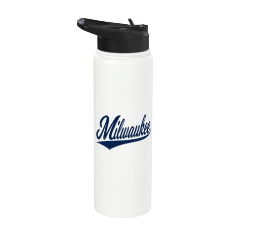 MILWAUKEE WISCONSIN VARSITY SCRIPT VINTAGE STYLE Stainless Steel Insulated Water Bottle - color: White