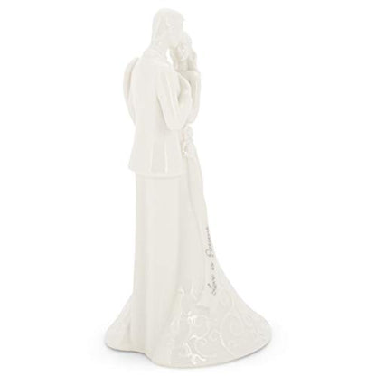 Roman 8.5" Wedding Cake Topper – Elegant Bride and Groom Figurine with “Love Is Patient” Inscription, Porcelain Finish, Wedding or Anniversary Keepsake