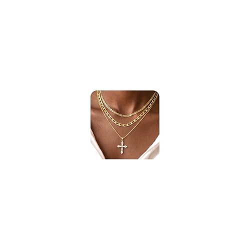 Cross Necklace for Women Girls, 14K Gold Plated Dainty Pendant Necklaces Set, Cute Trendy Faith Christian Religious Everyday Jewelry Gifts Aesthetic Accessories Non Tarnish - color: CZ Cross
