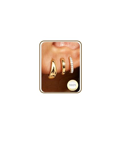 3Pairs Gold Cross Earrings for Women Hoops Huggie Earrings Stack Set - color: Gold-5