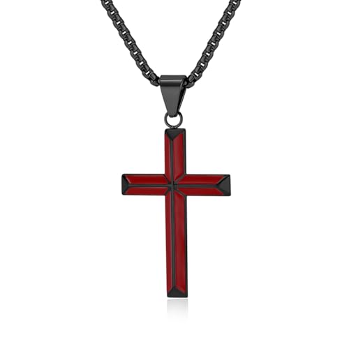 Cross Necklace for Men,Stainless Steel Christian Pendant Jewelry - color: A-T black-60cm chain