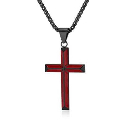 Cross Necklace for Men,Stainless Steel Christian Pendant Jewelry - color: A-T black-60cm chain