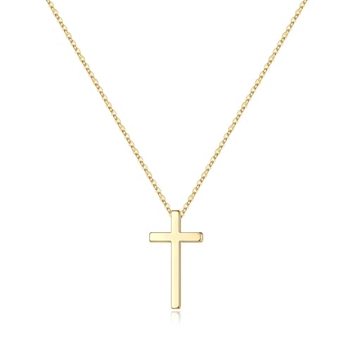 M MOOHAM Cross Necklace for Women Girls, Dainty 14K Gold Plated Cross Pendant Necklace Sideways Cross Choker Layered Necklaces for Women Girls - color: Cross Gold 0.51"×0.91"