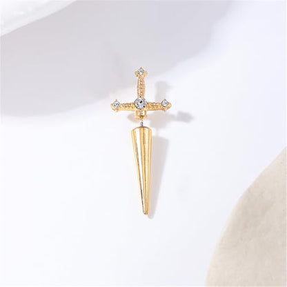 Gothic CZ Cross Sword Stud Earrings for Women Unisex - color: Gold