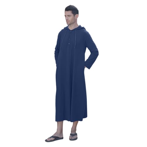 YAOHUOLE Long Sleeve Kaftan Thobe Button down Men Thobe with Pocket Big and Tall Kaftan Muslim Men Thobe - color: 02 Dark Blue, size: XX-Large