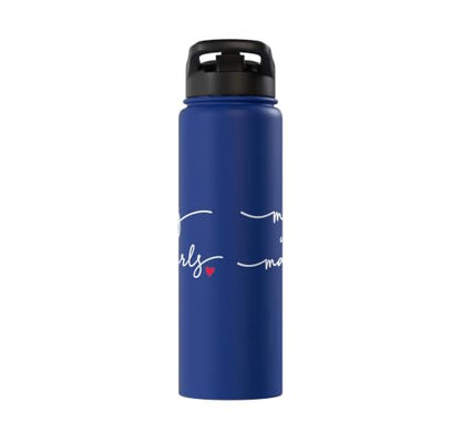 Mahjong With MahGirls Elegant Script Heart Stainless Steel Insulated Water Bottle - color: Royal Blue