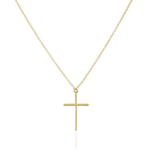NIXMAX Small Cross Necklace for Women, 14K Gold Silver Plated Pendant - color: Gold-Skinny Cross