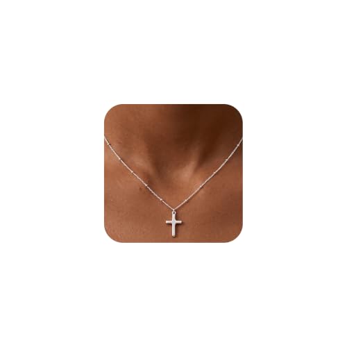 925 Sterling Silver Cross Necklace for Women,1.5MM Silver Cross Bead Chain