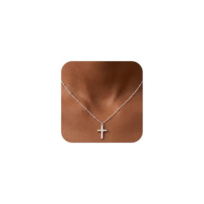 925 Sterling Silver Cross Necklace for Women,1.5MM Silver Cross Bead Chain