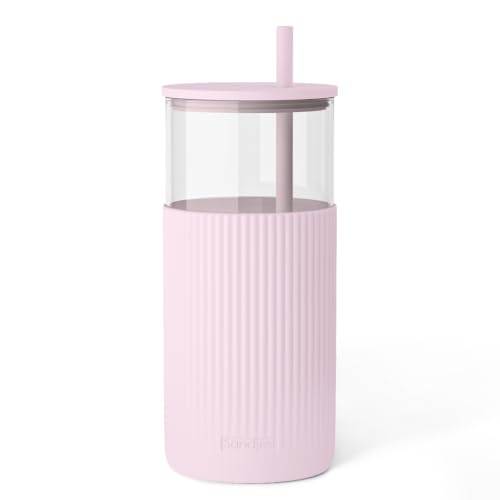 SANDJEST Glass Water Bottle with Silicone Sleeve 20oz, Glass Tumbler with Straw and Lid, Smoothie and Iced Coffee Cup, Gifts for Women Teen Girls Birthday Christmas (Lilac Dreamer) - color: Lilac Dreamer