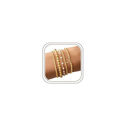 Yoosteel Gold Beaded Bracelets for Women Teen Girls, Gold Plated Jewelry - color: Bow beaded bracelets - 5pcs