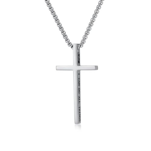 Cross Necklace for Men,Stainless Steel Christian Pendant Jewelry - color: C-silver-60cm chain