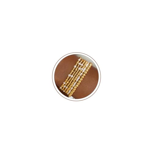 Turandoss 5PCS Gold Beaded Bracelets for Women Teen Girls, 14K Gold Plated - color: 6PCS White Seed Beaded Bracelets