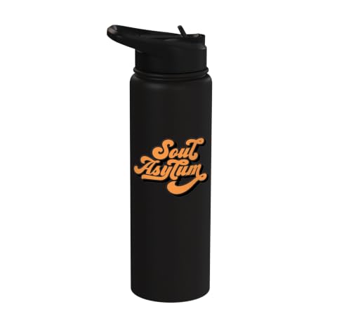 Soul Asylum Retro Script Design – Spiritual Wellness Stainless Steel Insulated Water Bottle - color: Black