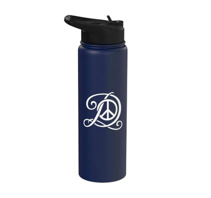 fancy Italic script Initial Letter D minimalist peace sign Stainless Steel Insulated Water Bottle - color: Navy Blue