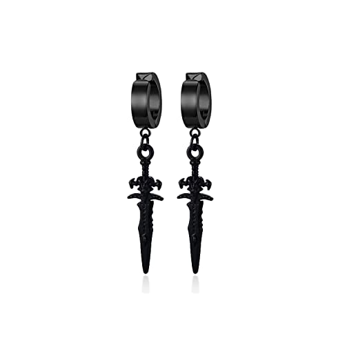 Unisex Punk Hip Hop Stainless Steel Silver Black Gold Tone Lock Thunder Lightning Bolt Dangle Huggie Hoop Earrings Gift for Women Men Boy Teens - color: Black
