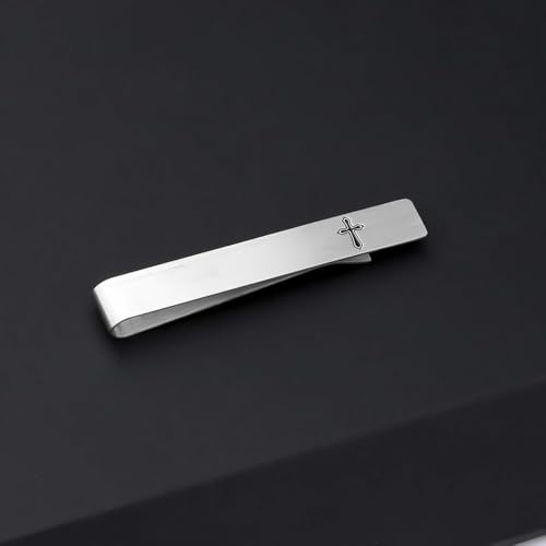 Novelty Cross Tie Clips for Men Unique Black Silver Religious Tie Clip Suitable for Regular Ties Classic Business Wedding Brass Tie Bar Jewelry with Box - color: Silver Black Cross 02