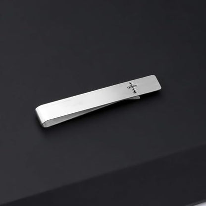 Novelty Cross Tie Clips for Men Unique Black Silver Religious Tie Clip Suitable for Regular Ties Classic Business Wedding Brass Tie Bar Jewelry with Box - color: Silver Black Cross 02