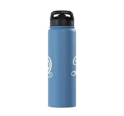 fancy Italic script Initial Letter D minimalist peace sign Stainless Steel Insulated Water Bottle - color: Light Blue