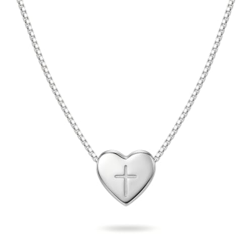 Sterling Silver Heart Cross Necklace for Women,Faith Jewelry Gifts - color: silver