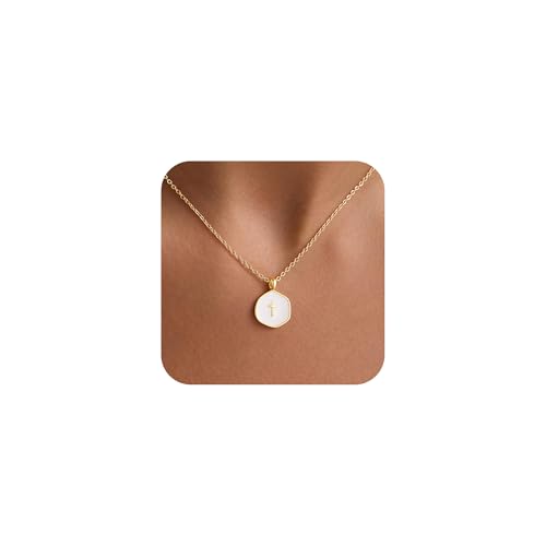 M MOOHAM Enamel Mini Cross Necklace for Women Girl, 14K Gold Plated Jewelry - color: white cross-cable chain