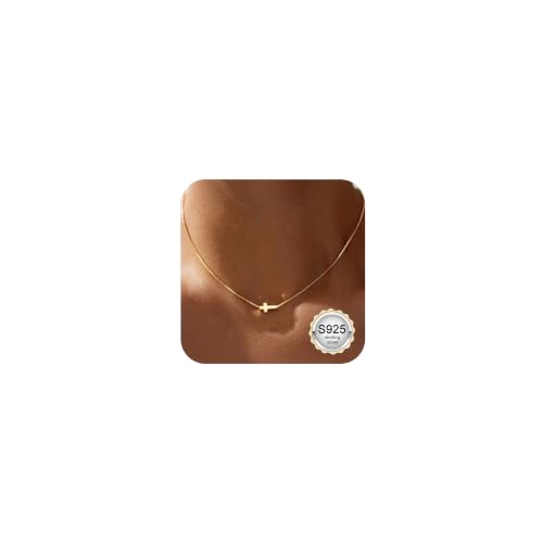 Subiceto Cross Necklace for Women,Small Sterling Silver Cross Pendant - color: Gold-Sideways Cross