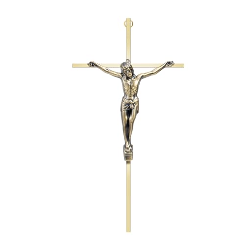 ALDENTA Crucifix Wall Cross, 10 Inch Gold Catholic Metal Cross with Jesus - color: Shiny Gold