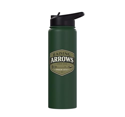 Raising Arrows Since 2026 Psalm 127:4 Faith Family Dad Stainless Steel Insulated Water Bottle - color: Dark Green