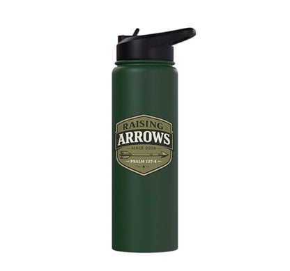 Raising Arrows Since 2026 Psalm 127:4 Faith Family Dad Stainless Steel Insulated Water Bottle - color: Dark Green
