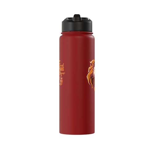 Christian Bible Verse Joshua 1:9 Lion Stainless Steel Insulated Water Bottle - color: Red