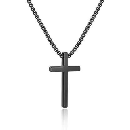 IEFSHINY Gifts for Men Boys - Stainless Steel Cross Pendant Chain Necklaces for Men, Mens 16-30 Inches Chain Gold Silver Black Cross Necklace Boys Jewelry Gifts - size: 30, style: Black-cross pedant 0.7"*1.18"