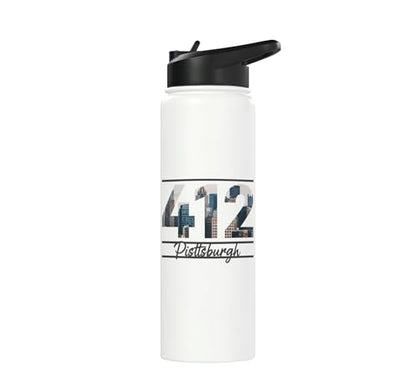 412 Skyline Number City Pride Script Stainless Steel Insulated Water Bottle - color: White