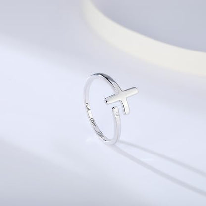 Sterling Silver Cross Rings for Women - Faith Inspirational Adjustable Rings Jewelry Gifts for Christian - style: Faith Over Fear