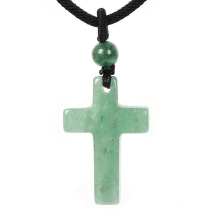 Justinstones Natural Gemstone Carved Cross Reiki Chakra Pendant Necklace 22 Inch - color: 30mm Green Aventurine