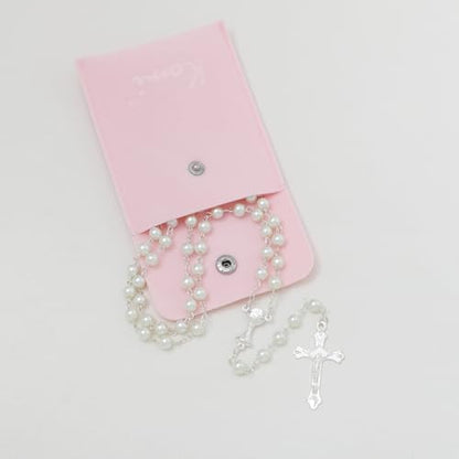 KOMI 6 MM Pearl Rosary Beads With Crucifix, Catholic Necklace for Women With Velvet Bag or Rosary Box - style: Rosary-10
