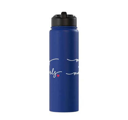 Mahjong With MahGirls Elegant Script Heart Stainless Steel Insulated Water Bottle - color: Royal Blue
