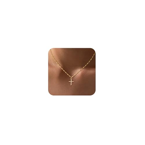 Cross Necklace For Women,14K Gold Plated Small Dainty Colorful Beaded Cubic Zirconia Diamond Double Layered Cross Pendant Choker Necklaces For Women,Christian Easter Religious Jewelry Gifts - style: Twist Chain Small CZ Cross-Gold