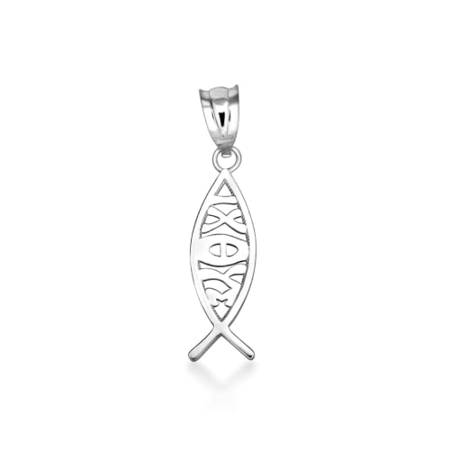 Claddagh Gold 925 Sterling Silver Ichthus Ichthys Christian Vertical Fish Pendant Necklace | Choice of Pendant Only or Necklace Length - size: Pendant only