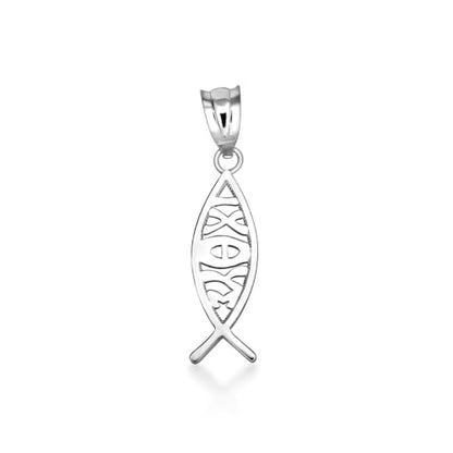 Claddagh Gold 925 Sterling Silver Ichthus Ichthys Christian Vertical Fish Pendant Necklace | Choice of Pendant Only or Necklace Length - size: Pendant only