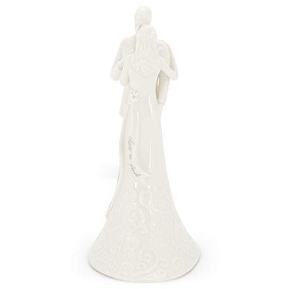 Roman 8.5" Wedding Cake Topper – Elegant Bride and Groom Figurine with “Love Is Patient” Inscription, Porcelain Finish, Wedding or Anniversary Keepsake