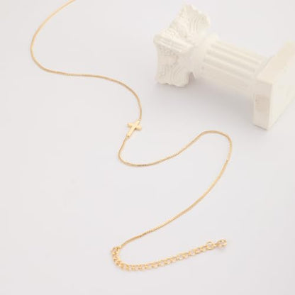 Rotnso Cross Necklace for Women 14K Gold Plated Dainty Small Pendant Choker - style: Thin Box Chain Sideways Cross-GD