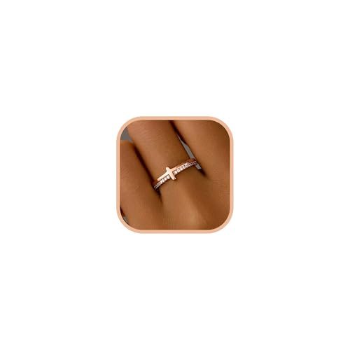 SUYACS 14K Gold Plated Cross Pray Rings for Women Daughter - color: Rose Gold, size: 5