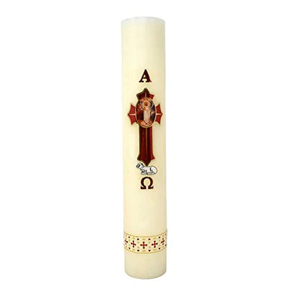 Cirio Pascual Paschal Candle – (10" inches - Large / 1/4 Kilo) 100% Wax Catholic with Alpha & Omega Symbol – Jesus Christ Church for Holy Saturday Vigil, Resurrection & Worship – Choose Your Size - size: 10" inches - Large / 1/4 kilo