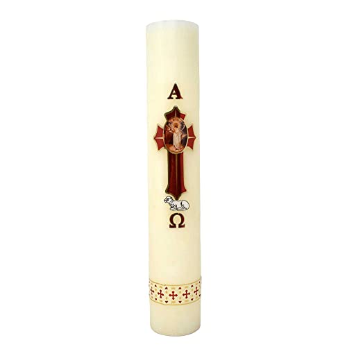 Cirio Pascual Paschal Candle – (10" inches - Large / 1/4 Kilo) 100% Wax Catholic with Alpha & Omega Symbol – Jesus Christ Church for Holy Saturday Vigil, Resurrection & Worship – Choose Your Size - size: 10" inches - Large / 1/4 kilo