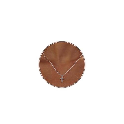 Zeffy Cross Necklace for Women,18K Gold/Silver Plated Tiny Cubic Zirconia Cross Pendant Necklace for Women Simple Layered Cross Necklaces for Women - color: Silver CZ Cross