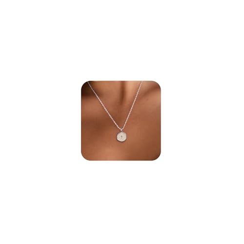 Robaice Cross Necklace for Women, Dainty 14K Gold Plated Cross Necklace - style: disc cross silver