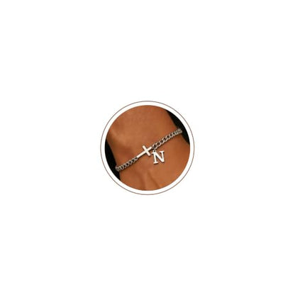 Cross Bracelets for Men Initial A - Z Faith Cross Bracelets Gifts - color: Silver N