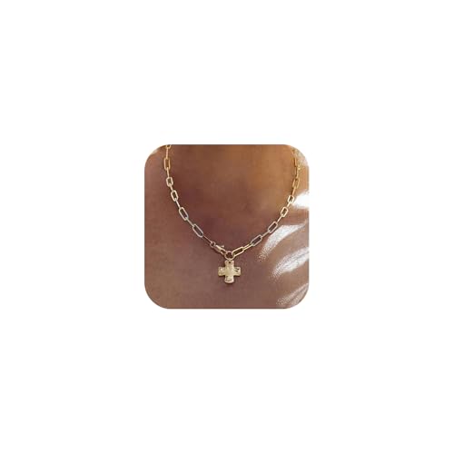 Bheop Chunky Cross Necklace for Women, 14K Gold Silver Statement Necklace - color: GD-Cross Necklace(0.8 inch Pendant)