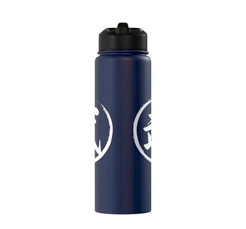 “Warrior” Japanese Kanji Word Graphic Stainless Steel Insulated Water Bottle - color: Navy Blue